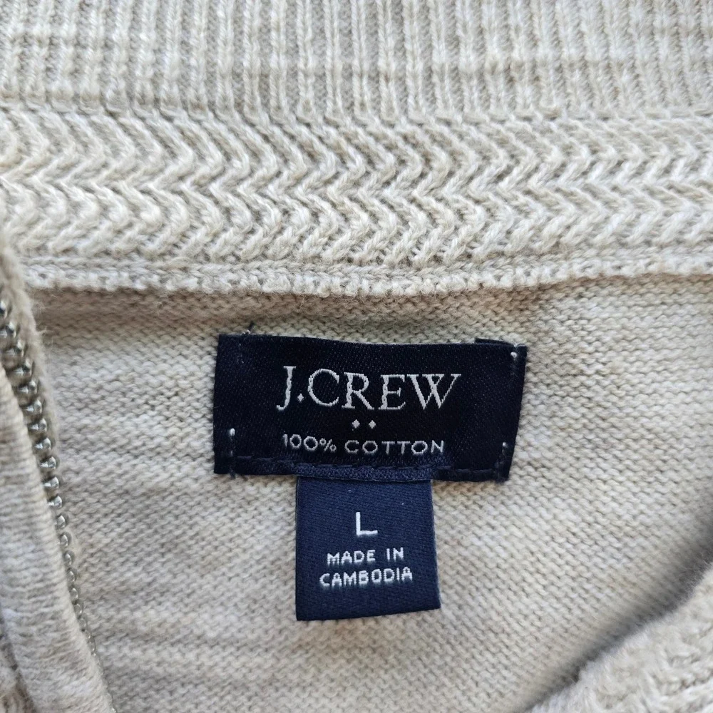 J.Crew Mens 1/4 Zip Pullover Sweater Cotton‎ Beige Mock Neck Long Sleeve Large
